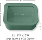 Ceramic Coated Glass Food Storage Container | No PTFE, PFOA, PFAS, and BPA | Reusable Non Toxic Meal Prep Container with Glass Lid | Easy To Store | 8 Cup Square [Pine]