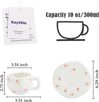 Koythin Ceramic Coffee Mug with Saucer Set, Cute Pink Small Flower Cup Unique for Office and Home, 10 oz/300 ml for Latte Tea Milk