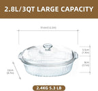 Luvan 2.8L/3Qt Glass Casserole Dish with Lid, Ribbed Oval Glass Baking Dish for Oven & Microwave, Clear Lead-Free Covered Casserole Cookware, Versatile Deep Glass Food Container for Baking, Cooking