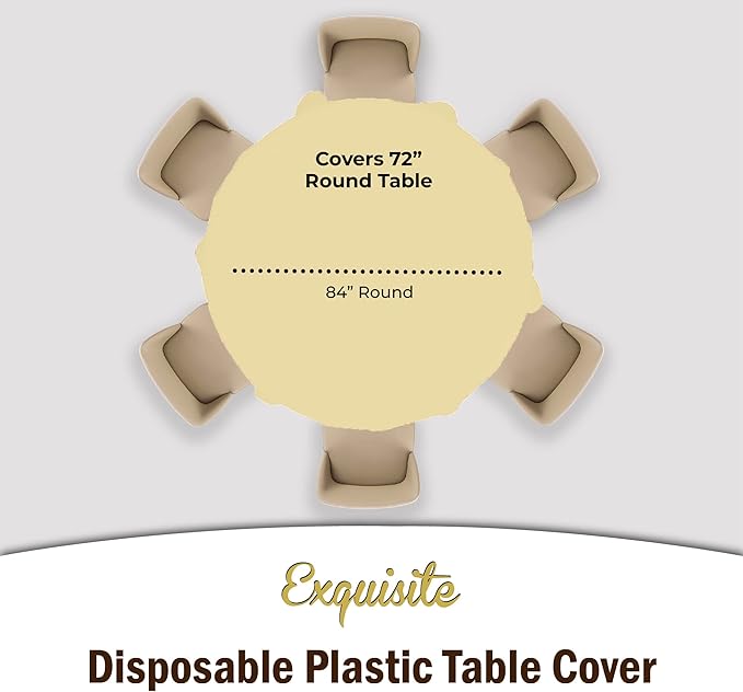 12-Pack Premium Plastic Tablecloth 84in. Round Table Cover - Light Yellow