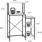 Mini Fridge and Microwave Stand Over Refrigerator Storage Shelf with Power Outlet, 5 Tiers Adjustable Bakers Rack Cabinet Coffee Bar Appliance Organizer for Dorm Office,Marble-Look