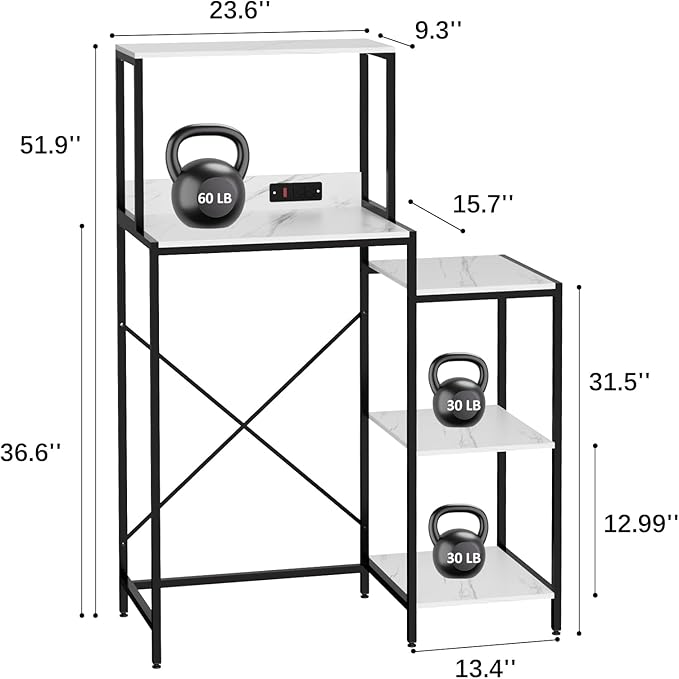 Mini Fridge and Microwave Stand Over Refrigerator Storage Shelf with Power Outlet, 5 Tiers Adjustable Bakers Rack Cabinet Coffee Bar Appliance Organizer for Dorm Office,Marble-Look