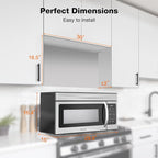 30" Over the Range Microwave Oven, ThermoMate 1.7 Cu. Ft. Capacity Microwave Over the Stove with One Touch, 1000 Cooking Watts, 300 CFM, 10 Power Levels, LED Lighting, Stainless Steel