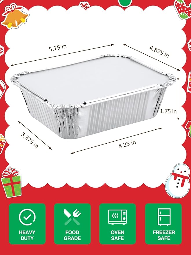 110 Pack 5x4 Disposable Small Aluminum Pans with Cardboard Lids - 1lb-Mini-Aluminum-Foil-Pans-Tin-Foil-Takeout-Trays-Food-To-Go-Containers-for-Meal-Prep-Cooking-Roasting-Heating-Baking