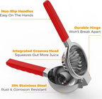 Lemon Squeezer Stainless Steel - Premium Quality, Heavy Duty Solid Metal Squeezer Bowl - Large Manual Citrus Press Juicer and Lime Squeezer (Red)