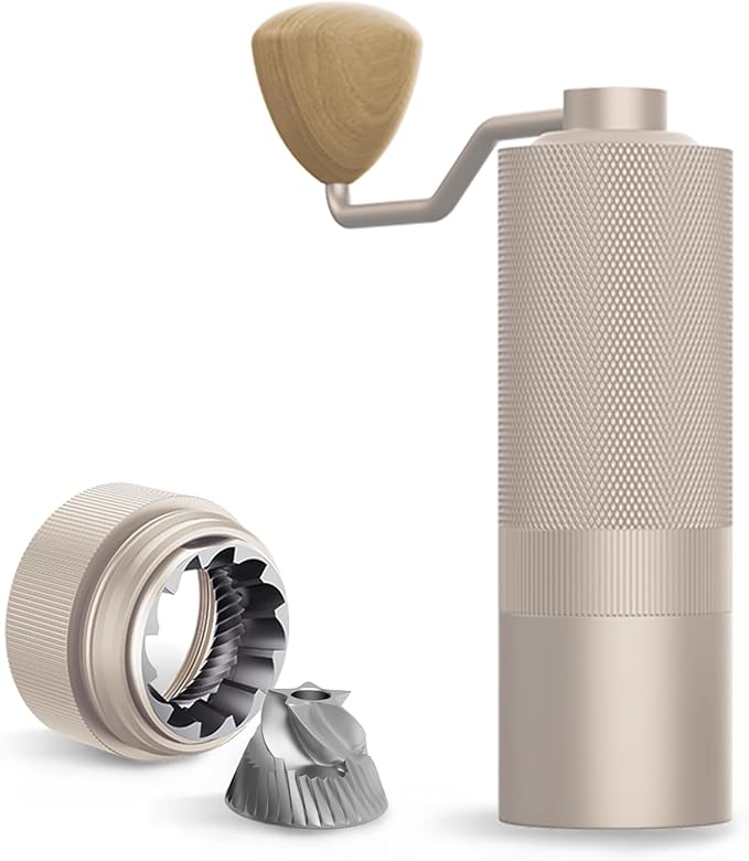 MAVO Manual Coffee Grinder, Wizard Hand Coffee Grinder, Capacity 25g with CNC Stainless Steel Pentagon Conical Burr, Adjustable Setting, Burr Coffee Bean Grinder for French Press, Pour Over, Silver