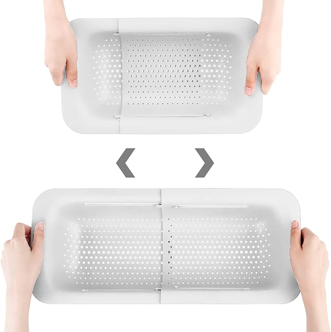 Collapsible Colander Kitchen Extendable Strainer Fruits Vegetables Noodle Pasta Food Drain Basket Space-Saver Portable Drainer Over Sink(1, 2#White)