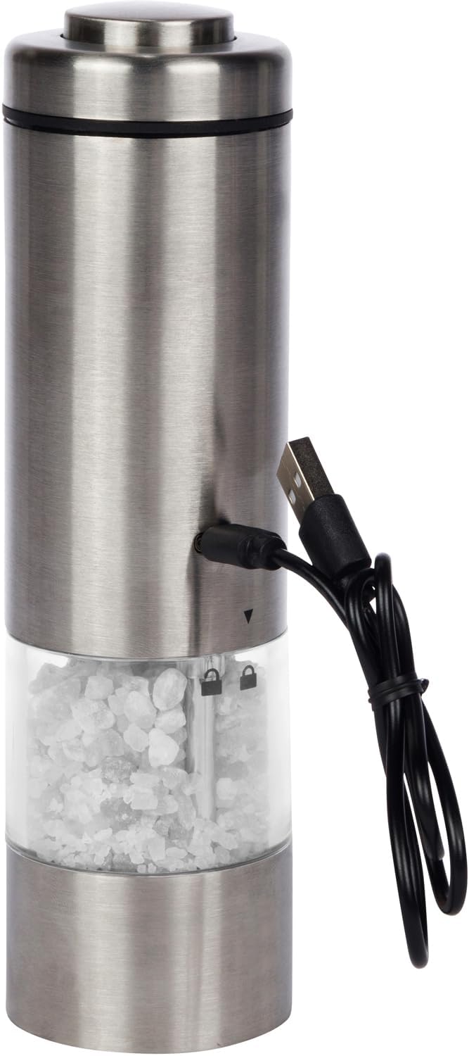 USB-C Electric Salt and Pepper Grinder (SINGLE) - Stainless Steel Salt, Pepper or Spice Mill with LED Light - One Handed Operation Adjustable Ceramic Grinders