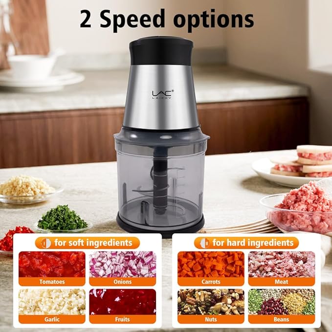 Food Processor 4 Cup,Meat Grinder with 2 Bowls,Electric Food Chopper,Powerful Motor 2 Speed & 4 Blades for Baby Food,Meat,Onion,Vegetables,Fruits