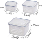3Pack Fridge Food Storage Container Set with Lids with Strainer, Fruit Vegetable Storage Containers Keep Fruits, Vegetables, Berry, Meat Fresh longer, BPA-Free Plastic Produce Keepers