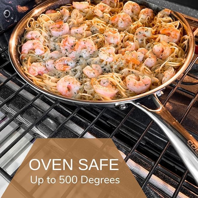 Cooksy 12 Inch Honeycomb Ceramic Surface Hybrid Stainless Steel Frying Pan with Lid New Version