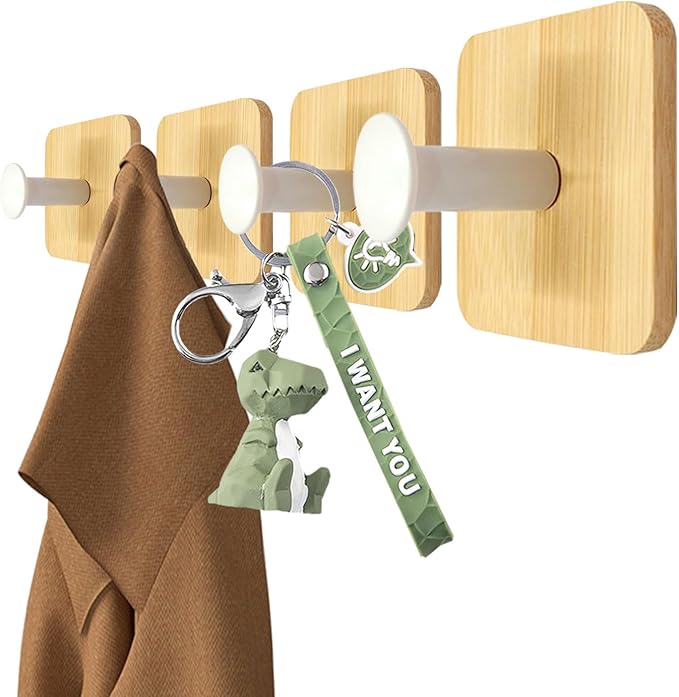 Self Adhesive Wall Hooks for Hanging Heavy Duty,Small Sticky Decorative No Nail White Hooks,4 Pieces Cute Unique Utility Hooks No Damage Hanger Hook for Wall Mounted