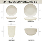 Wheat Straw Dinnerware Sets for 6, Osonm 24PCS Lightweight Unbreakable Plastic Plates Bowls Cups Sets, Dishwasher Microwave Safe Dishes Set for Camping, RV, Picnic, Kitchen, Great for Kids & Adults