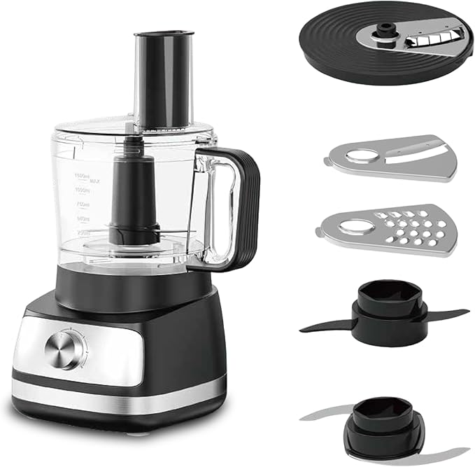 EMB IronBlade series 5-in-1 Food Processor, 1.5L Bowl, 4-Speed Control, Multi-Functional for Slicing, Shredding, Chopping, Kneading