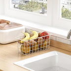 Hanging Kitchen Baskets For Storage Adhesive Small Wire Storage Baskets No Drilling Wall Mounted Shelf for Kitchen Pantry Room Cabinet Bathroom, 2 PACK, White