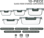 M MCIRCO 10-Pack Glass Food Storage Container with Lids, Airtight Glass Lunch Bento Boxes, Glass Meal Prep Container,Microwave, Oven, Freezer and Dishwasher Friendly