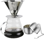 Reusable Pour Over Coffee Filter & Tea Infuser Set – Stainless Steel Cone Dripper & Loose Leaf Tea Ball – Eco-Friendly, Ideal for French Press, Cold Brew & More