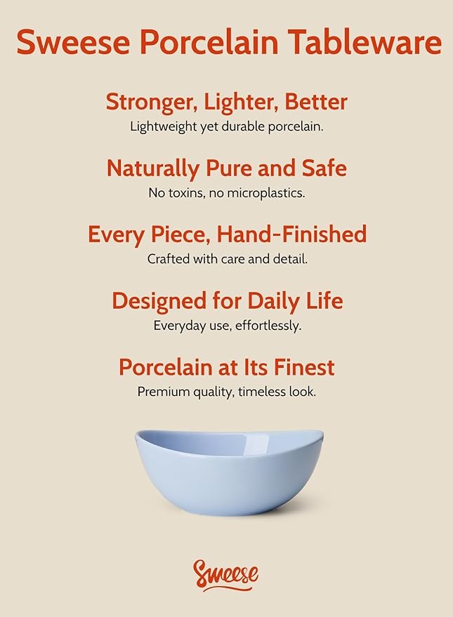 Sweese 18 oz Porcelain Bowls Set - 6 Inch, Set of 6, Multi-Color for Cereal, Soup, Salad - Microwave Dishwasher Safe