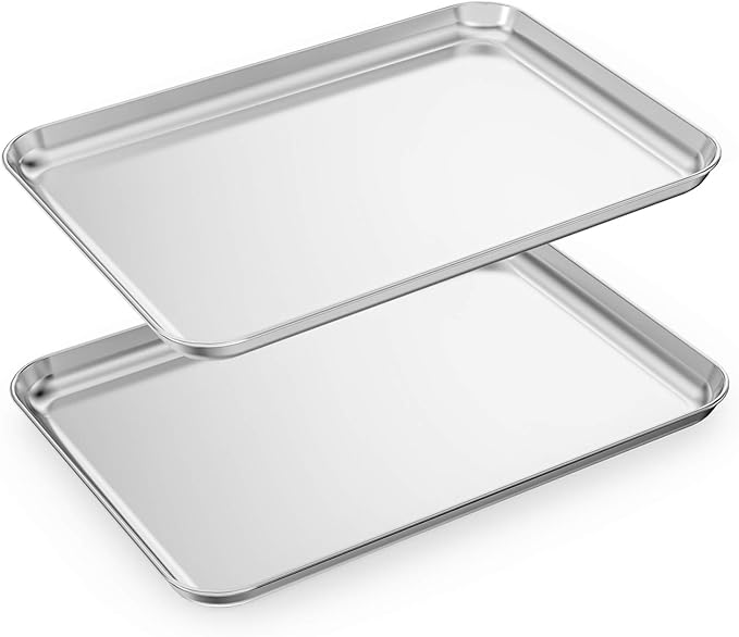 Baking Sheets Set of 2, HKJ Chef Cookie Sheets 2 Pieces Stainless Steel Baking Pans & Toaster Oven Tray Pans, Rectangle Size 23.54L x 15.67W x 1.18H inch & Non Toxic & Healthy & Easy Clean