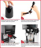 EspressoWorks 19-Bar Espresso, Latte and Cappuccino Maker 10-Piece Set - Brew Cappuccino and Latte with One Button - Espresso Machine with Milk Steamer 1250W - Coffee Gifts (Black)