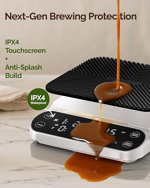 Maestri House S3 Coffee Scale with Timer, 3kg/0.1g Rechargeable Digital Scale, 3 Brew Modes, Adjustable Ratios & Flow Rate Display, Barista-Grade for Pour-Over, Espresso, French Press –White