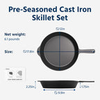 COOKLIFE 12 Inch Lightweight Pre-Seasoned Cast Iron Skillets with Handle Cover - Smooth Polished Surface, Easy to Clean Cast Iron Pan Use in the Oven, on the Stove or Grill, Over a Campfire