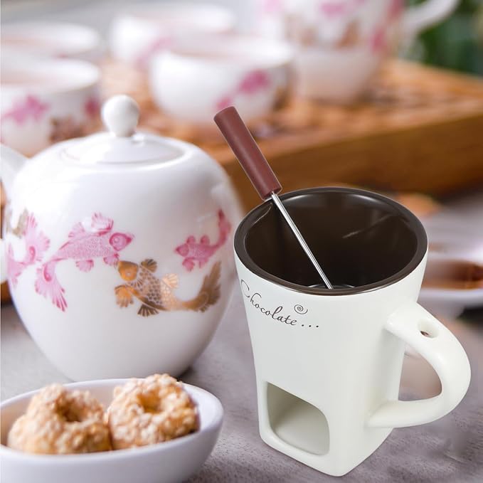 Garneck 2 Sets Chocolate Fondue Mugs Ceramic Multifunction Pot Hot Chocolate Mug Porcelain Melt Chocolate Fondue Crucible Mini Fondue Pot for Cheese Caramel Butter