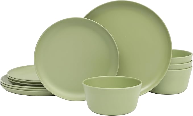 Gibson Home Fairhope 12 Piece Melamine Dinnerware Set - Matte Green
