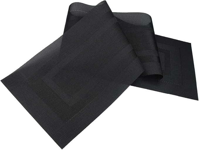 PIGCHCY Placemats with Matching Table Runner,Heat Resistant Vinyl Woven Washable Table mats Sets (6 Placemats+1 Table Runner, Pure Black)