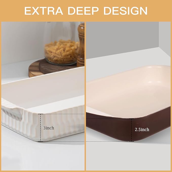 4.7QT Casserole Dishes for Oven, 9x13” Large Lasagna Pan, Ceramic Baking Dish, Rectangular Lasagna Pan Deep with Handles for Baking, Casserole, Kitchen, Gift for Mother Father Women Men