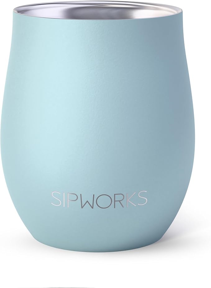 Sipworks Insulated Whiskey Tumbler - 8 oz Stainless Steel Bourbon Lowball Tumbler with Double Walled Vacuum Insulation - Spill Resistant Cocktail Nosing Glass Mug | Travel & Parties - Powder Blue