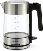 Amazon Basics Electric Kettle with Glass Carafe for Tea and Coffee, BPA-Free, Fast Boiling, Auto Shut-Off, 1.1 Quarts, 1500W, Glass and Steel