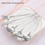 Matte Silverware Set, VANVRO 20-Piece Stainless Steel Flatware Set, Satin Finish tableware Cutlery Set, Service for 4, Home and Restaurant, Dishwasher Safe