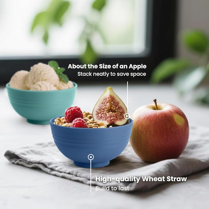 Wheat Straw Bowls, 10 OZ Snack Bowl Set of 8, Unbreakable Small Bowl, Alternative Plastic Bowls Reusable for Snack, Dessert and Appetizer, Microwave and Dishwasher Safe (Multicolor)