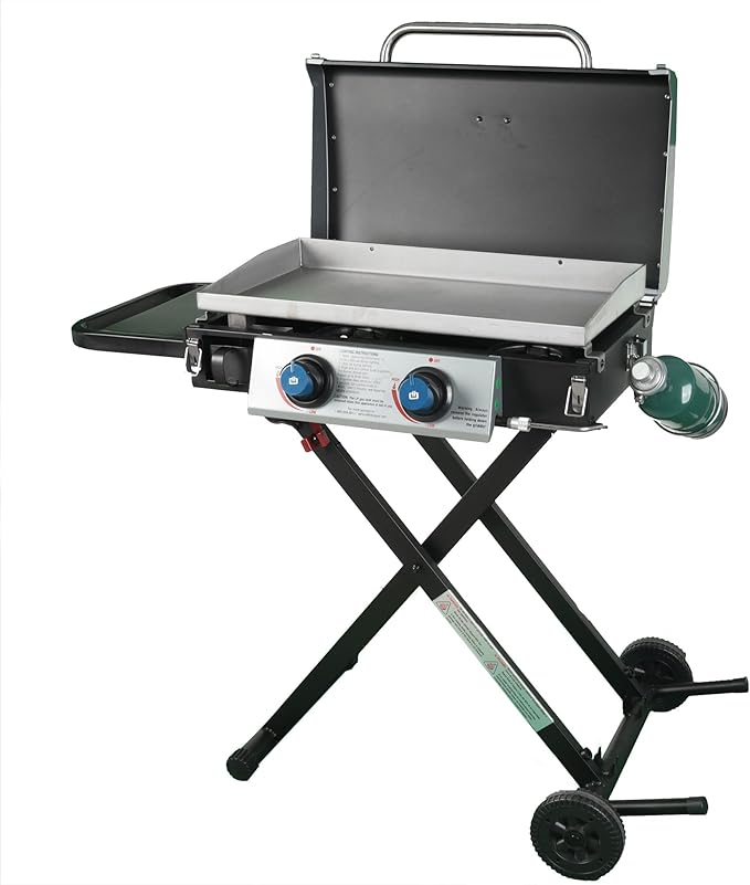 Razor Griddle GGC2030M 25 Inch Outdoor 2 Burner Portable LP Propane Gas Grill Griddle with Top Cover, Wheels, & Storage Shelf for BBQ Cooking, Black