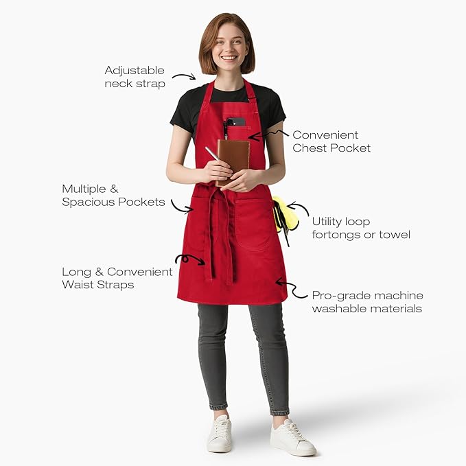 Unisex Apron with Pockets for Cooking, Salon & Art - 100% Cotton Adult Kitchen, Chef, Stylist Apron