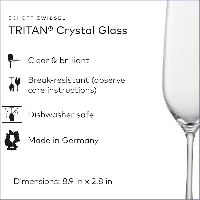 SCHOTT ZWIESEL Forté Champagne Flute (Set of 6), Champagne Glasses with Effervescence Point, Dishwasher-Safe Machine-Made Tritan Crystal Glasses, Made in Germany (8 Ounce)