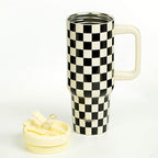 ProTour 100% Leakproof 40 oz Tumbler with Handle & 4-in-1 SipSwig Lid | Built-In Flip Straw & External Stainless Steel Straw | Insulated Stainless Steel Cup | BPA-Free | Black & White Checkered