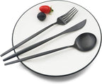 JASHII Silverware Set, 24-Piece Stainless Steel Flatware Set,Kitchen Utensil Set Service for 6,Tableware Cutlery Set for Home, Dishwasher Safe (Matte Black)