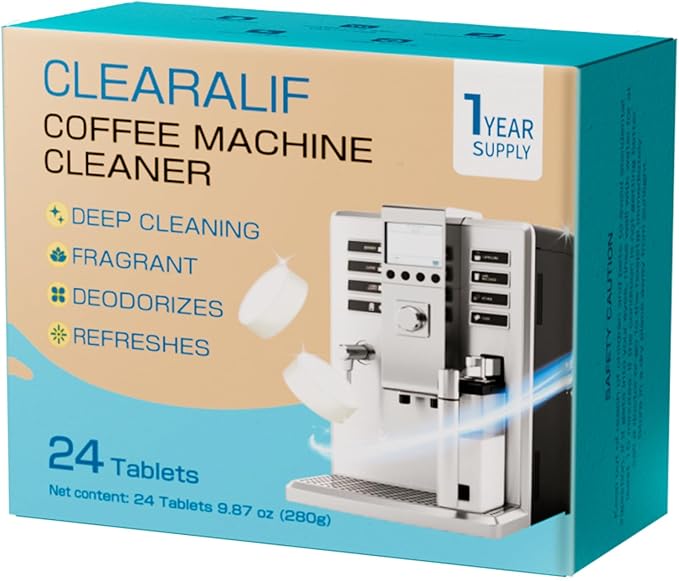 CLEARALIF Coffee Machine Cleaner Descaler Tablets, 24 Count, Unscented, Coffee Machine Descale Works With All Coffee Makers
