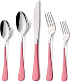 20 Piece Pink 18/0 Flatware Utensil Set for 4, Include Dinner Knife,Dinner Forks,Dinner Spoons,Salad Forks,Teaspoons,Silverware Set for 4, Dishwasher Safe