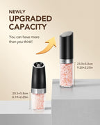 Sangcon Gravity Electric Salt and Pepper Grinder Set with Dust Cover, XL CAPACITY, Battery Operated(4 AAA), Adjustable Coarseness, One Hand Automatic Salt and Pepper Shakers Set Mill with LED Light