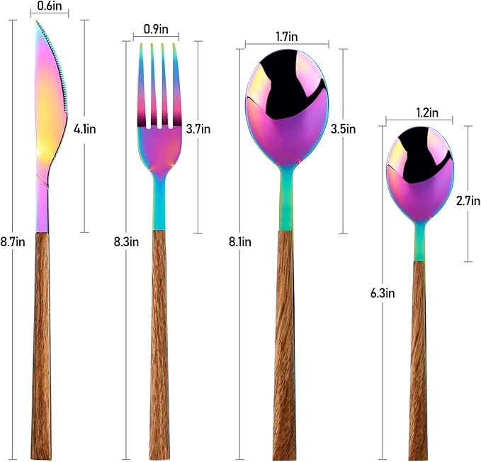 Stainless Steel Flatware Set for 4, Cutlery Utensils Set Include Knives/Forks/Spoons Service for 4, Mirror Polished and Dishwasher Safe (Rainbow)
