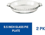 Anchor Hocking 2 Pack 9.5 Inch Glass Pie Plates – Classic Bakeware for Pies, Quiches, and Tarts – Oven Safe, Dishwasher Safe, Made in USA