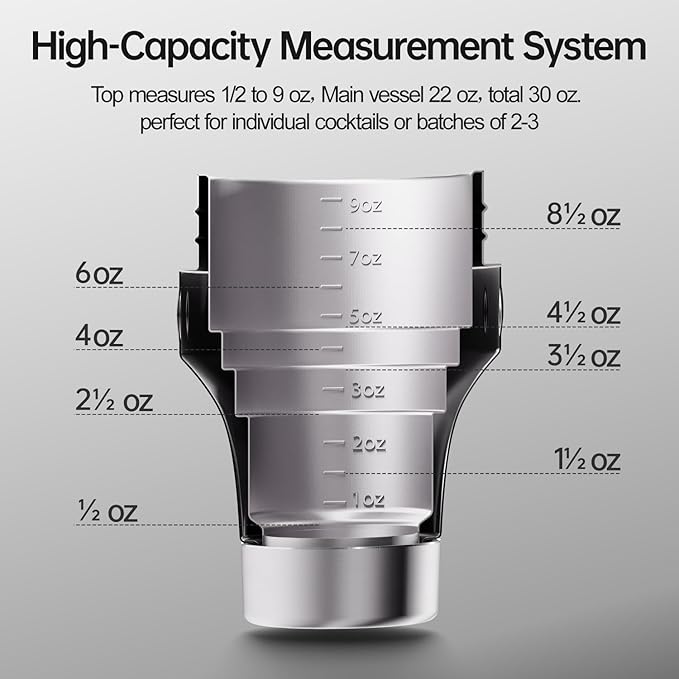 Hybrid Cocktail Shaker Set with Stackable Cups | Vacuum Insulated Stainless Steel Martini Shaker & Bartender Tools | Travel-Ready Kit | 30oz | Gunmetal Gray
