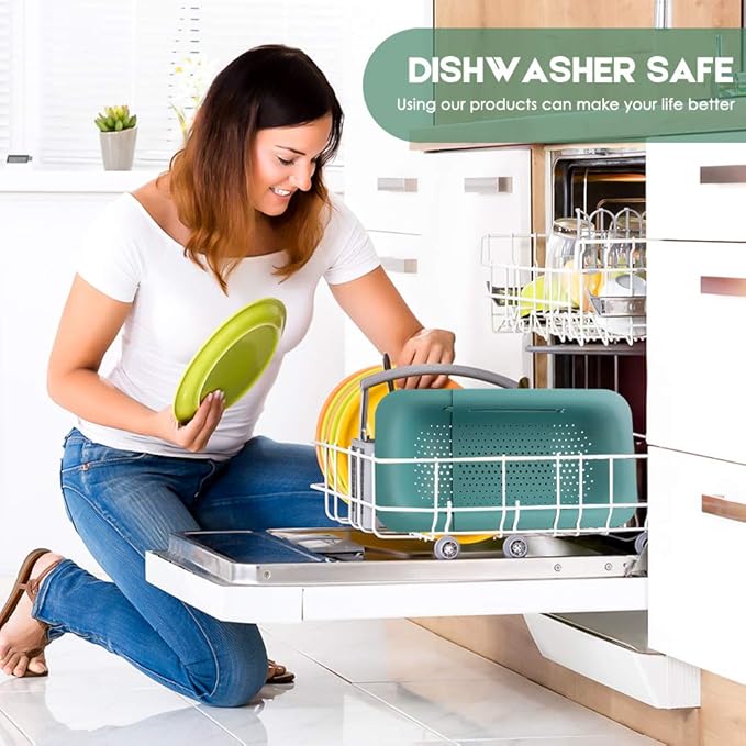 Collapsible Colander Kitchen Extendable Strainer Fruits Vegetables Noodle Pasta Food Drain Basket Space-Saver Portable Drainer Over Sink (Green)