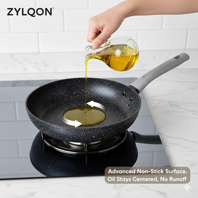 15-Piece Nonstick Cookware Set, Pots and Pans with Ceramic Coating, PFOA Free, Induction Ready with Stay-Cool Handles, Dishwasher Safe, Works with All Stovetops, Black/Grey Speckle