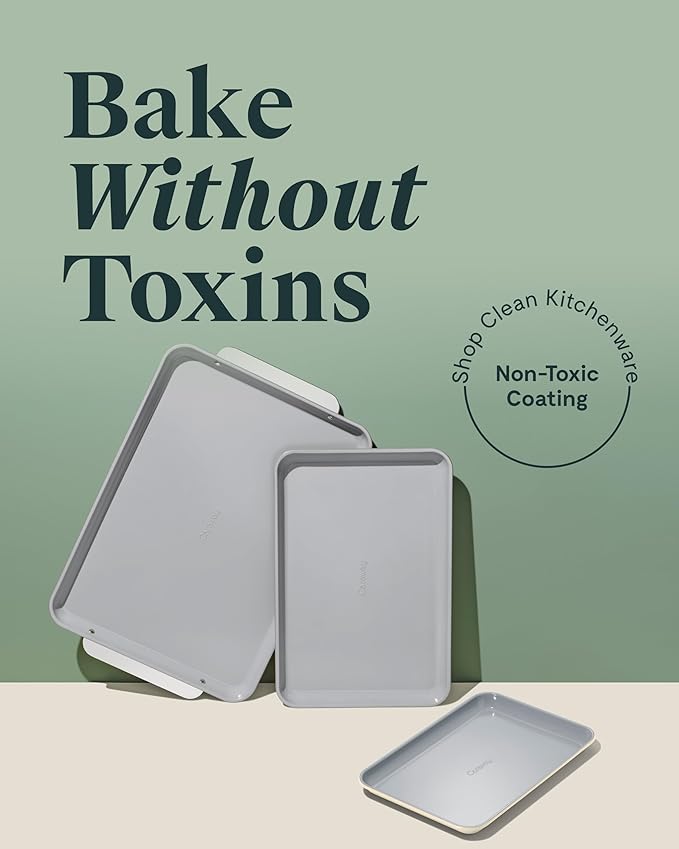 Caraway Non-Stick Ceramic Baking Sheet Trio - Naturally Slick Ceramic Coating - Non-Toxic, PTFE & PFOA Free - 18 x 13" Large, 15 x 10" Medium, & 9" x 13" Small - Perracotta
