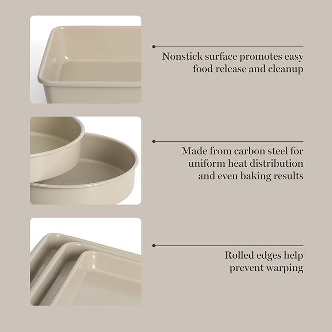 Martha Stewart Gallen 10 Piece Baking Pans Ceramic PFA Free Non Toxic Non Stick Bakeware Set - Taupe