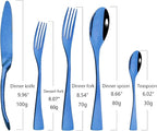 Blue Tableware 20Pcs Mirror Polished 18/10 Stainless Steel Luxury Flatware - Heavy Cutlery Set Service For 4 Include Knives/Forks/Spoons/Salad Fork/Teaspoon, Dishwasher Safe
